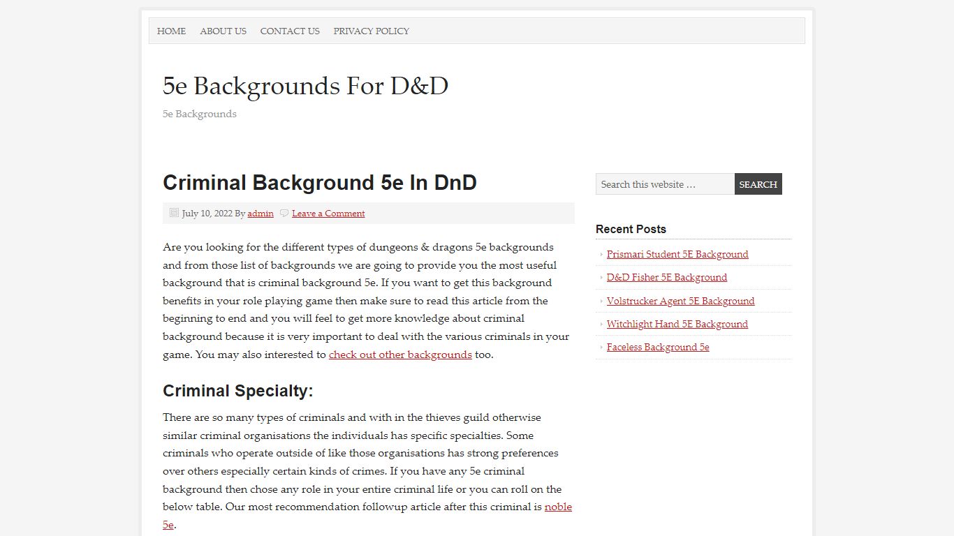 Criminal Background 5e In DnD - 5e Backgrounds For D&D